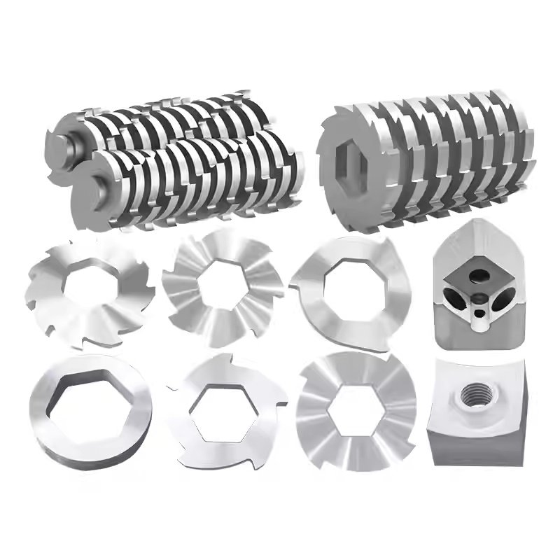 Textile and carpet recycling double-shaft shredder disc knife