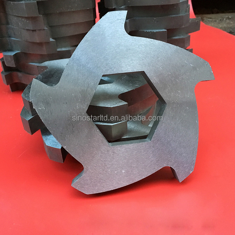 Industrial tire shredder knife and replacement cutter geometry